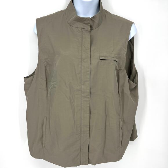 Vintage Eileen Fisher Khaki Olive Sleeveless Utility Tech Vest 2XL **READ** - Picture 6 of 6